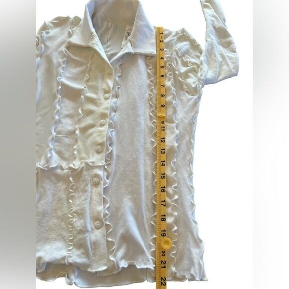 Sherris RTW lettuce trim button down white top NWT Limited Edition long sleeve - Picture 13 of 13
